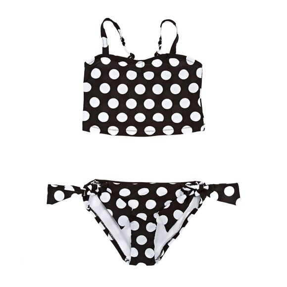 NWT Seafolly Kids Sunset Island Ruffle TankBikini Set Girl's 6 Black Poka Dot